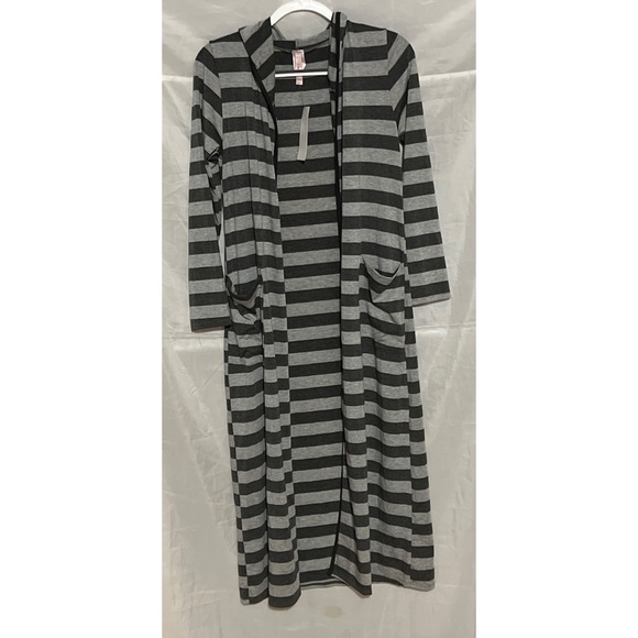 J Mode USA Gray Stripped Super Soft Cardigan W/Hood, Size S MAKE AN OFFER!!! - Picture 2 of 6